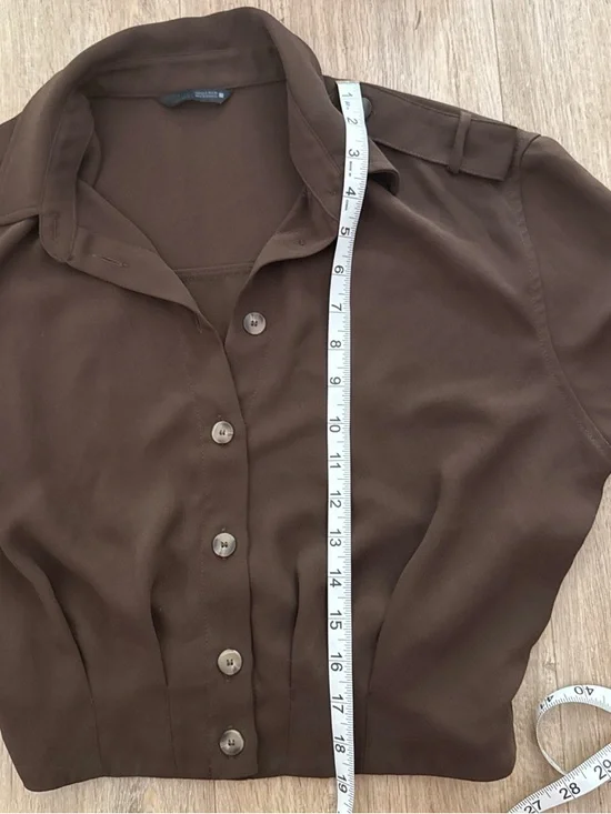 Zara Women's Chocolate Brown Button-Front Collared Blouse Small - Picture 3 of 4